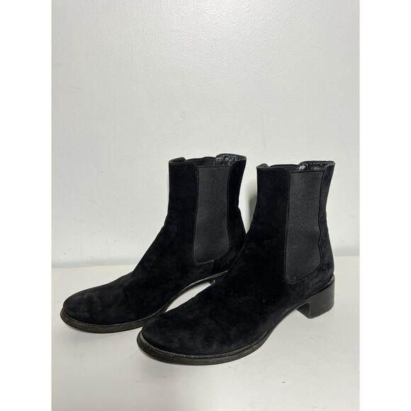 Prada Women's VGUC Black Suede Pull On 1.5" Heel Chelsea Boot Bootie 40 EU 10 US - Picture 1 of 7